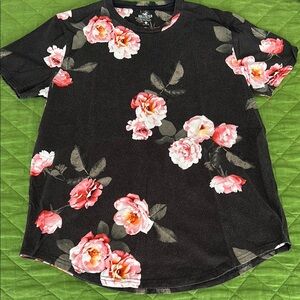 Hollister Black and Pink Floral Short Sleeve Tee